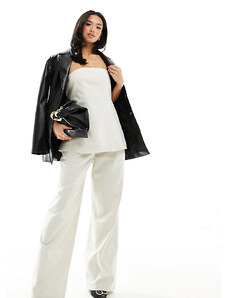 Esclusiva 4th & Reckless Petite - Pantaloni a fondo ampio sartoriali in lino color crema in coordinato-Bianco