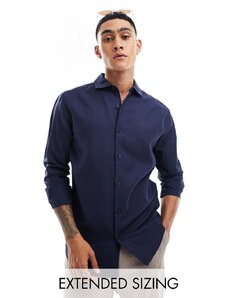 ASOS DESIGN - Camicia elegante in misto lino con colletto alla francese blu navy