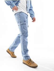 ASOS DESIGN - Jeans dritti blu lavaggio medio con tasche cargo