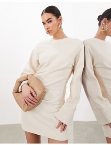 ASOS Edition - Vestito corto premium in jersey écru a maniche lunghe-Bianco