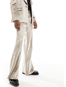 ASOS DESIGN - Pantaloni da abito a zampa vintage in velluto goffrato color oro