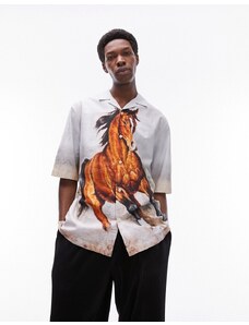 Topman - Camicia a maniche corte vestibilità comoda con stampa multicolore di cavallo stile western