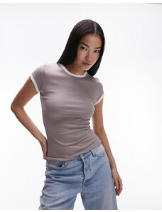 Topshop - Everyday - T-shirt color talpa taglio lungo con collo a contrasto-Rosa