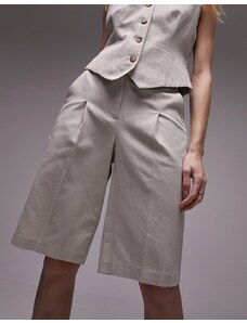 Topshop - Pantaloncini premium écru in lino pesante in coordinato-Bianco