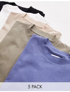 Topman - Confezione da 5 T-shirt oversize nera, bianca, blu, kaki e pietra-Multicolore