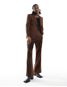 ASOS DESIGN - Pantaloni da abito a vita alta a zampa in misto lana color marrone
