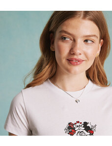 Miss Selfridge - T-shirt con ricamo Disney su licenza di Topolino e Minnie-Bianco