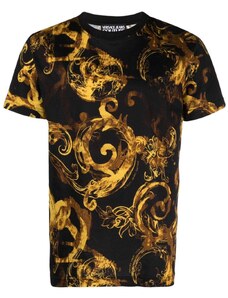 Versace Jeans Couture T-shirt nera stampa barocca oro