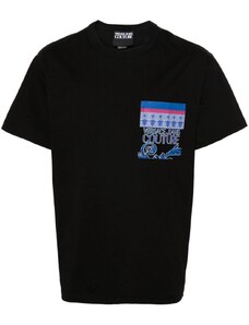 Versace Jeans Couture T-shirt nera stampa blu