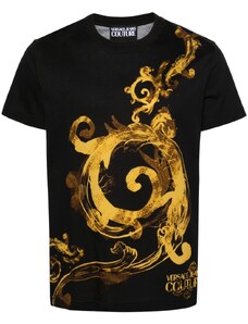 Versace Jeans Couture T-shirt nera stampa pannello oro
