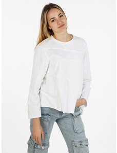 Wendy Trendy T-shirt Donna Oversize a Manica Lunga In Cotone Bianco Taglia Unica
