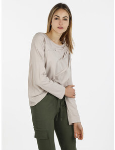 Wendy Trendy T-shirt Donna Oversize In Cotone Manica Lunga Beige Taglia Unica