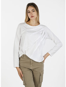 Wendy Trendy T-shirt Donna Oversize In Cotone Manica Lunga Bianco Taglia Unica
