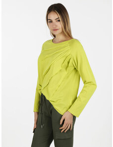 Wendy Trendy T-shirt Donna Oversize In Cotone Manica Lunga Verde Taglia Unica
