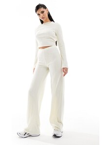 Missyempire Missy Empire - Pantaloni a fondo ampio color crema a coste in coordinato-Bianco