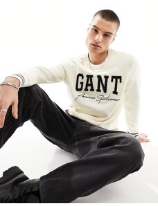 GANT - Maglione color crema in cotone vestibilità comoda con logo stile college-Bianco
