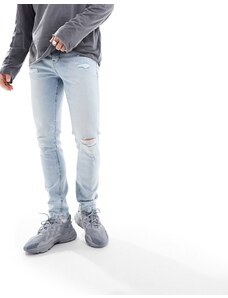 ASOS DESIGN - Jeans skinny azzurri sfumati con abrasioni-Blu
