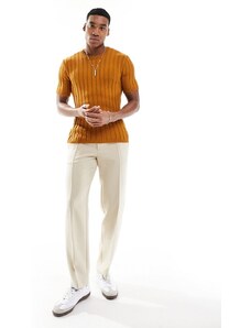 ASOS DESIGN - T-shirt girocollo attillata in maglia a coste arancione-Marrone