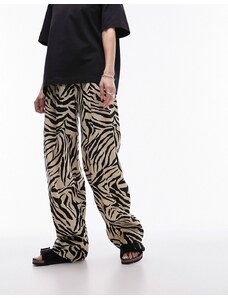 Topshop - Pantaloni a fondo ampio in misto lino zebrati monocromatici-Multicolore
