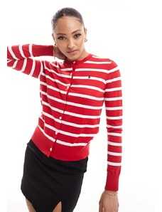 Polo Ralph Lauren - Cardigan in maglia rosso a righe con logo