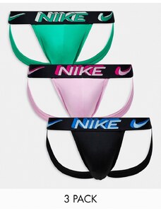 Nike - Dri-FIT - Confezione da 3 sospensori in microfibra nero, verde e rosa-Multicolore