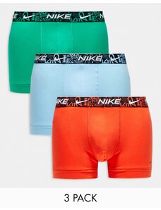 Nike - Everyday - Confezione da 3 paia di boxer aderenti arancioni, blu e verdi in cotone elasticizzato-Multicolore