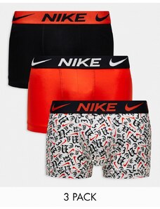 Nike - Dri-FIT Essential - Confezione da 3 boxer aderenti in microfibra bianchi, arancioni e con stampa nera-Multicolore