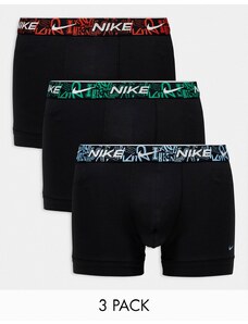 Nike - Everyday - Confezione da 3 boxer aderenti neri elasticizzati in cotone con fascia in vita stile graffiti-Nero