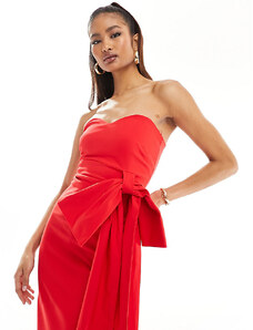 Esclusiva Vesper - Vestito lungo rosso a fascia con fiocco oversize