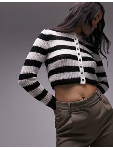 Topshop - Cardigan corto in maglia a righe bianche e nere trasparenti-Multicolore