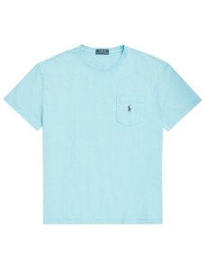 Polo Ralph Lauren T-Shirt azzurra in cotone e lino con taschino