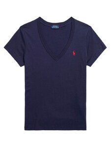 Polo Ralph Lauren T-Shirt a V in jersey di cotone blu navy con pony
