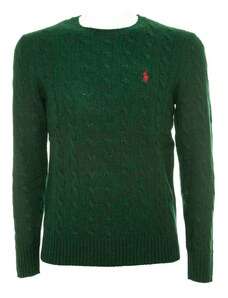 Polo Ralph Lauren Maglione girocollo verde a trecce in lana e cashmere