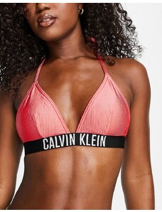 Calvin Klein - Top bikini a triangolo rosso a coste con logo