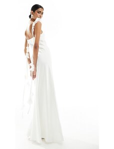 Forever New - Vestito lungo da sposa color avorio con strascico con rose-Bianco