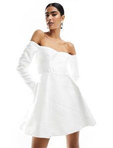 Forever New - Vestito corto da sposa in raso a maniche lunghe color avorio-Bianco