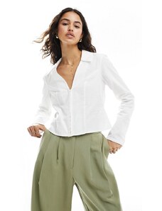 Miss Selfridge - Camicia bianca in popeline attillata a corsetto-Bianco