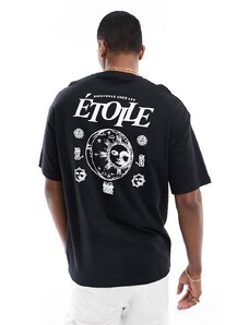 Selected Homme - T-shirt oversize nera con stampa “Étoile” sul retro-Nero