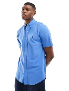 Polo Ralph Lauren - Camicia a maniche corte in piqué blu medio con logo a icona