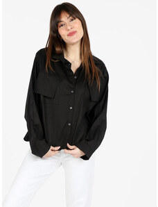 Solada Camicia Donna Oversize In Cotone Con Tasche Classiche Nero Taglia Unica