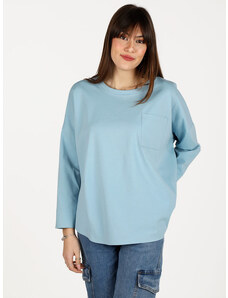 Solada Maxi T-shirt Donna Oversize Con Taschino Manica Lunga Blu Taglia Unica