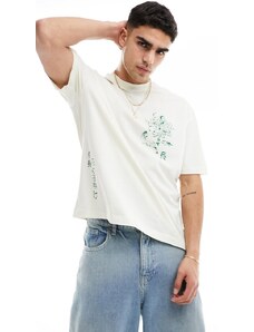 ASOS DESIGN - T-shirt oversize bianco sporco con stampe floreali multiple-Neutro