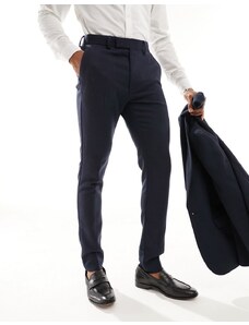 ASOS DESIGN - Pantaloni da abito in misto lana skinny fit blu navy con motivo a spina di pesce ampio