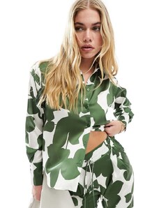 Style Cheat - Camicia oversize in raso con stampa verde in coordinato-Multicolore