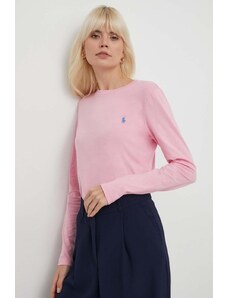 Polo Ralph Lauren top a maniche lunghe in cotone colore rosa