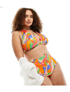 ASOS Curve ASOS DESIGN Curve - Mix and Match - Top bikini a triangolo alto con stampa astratta vivace-Multicolore