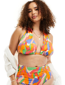 ASOS Curve ASOS DESIGN Curve - Mix and Match - Slip bikini a vita alta con stampa astratta vivace-Multicolore