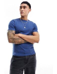 ASOS DESIGN - T-shirt attillata a coste blu navy