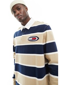 Tommy Jeans - Camicia stile rugby color sabbia a righe-Neutro