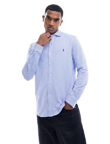 Polo Ralph Lauren - Camicia in jersey blu e bianca a spina di pesce con logo